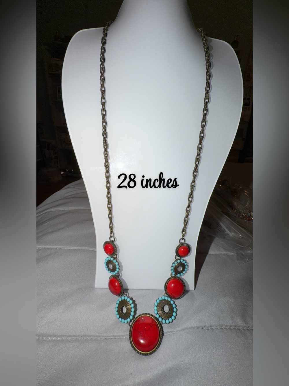 Boho Red and Turquoise Statement Necklace - Women Jewelry